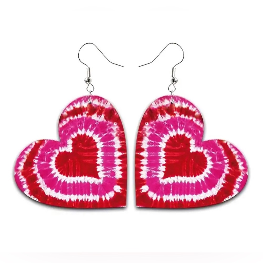 💗❤️ Pink and Red Tie Dye PU Leather Heart Earrings